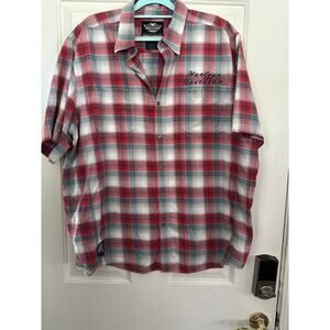Harley Davidson Men's Red Plaid Short Sleeve Button Down Shirt 2XL